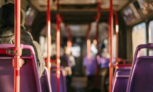 The inside of a bus.